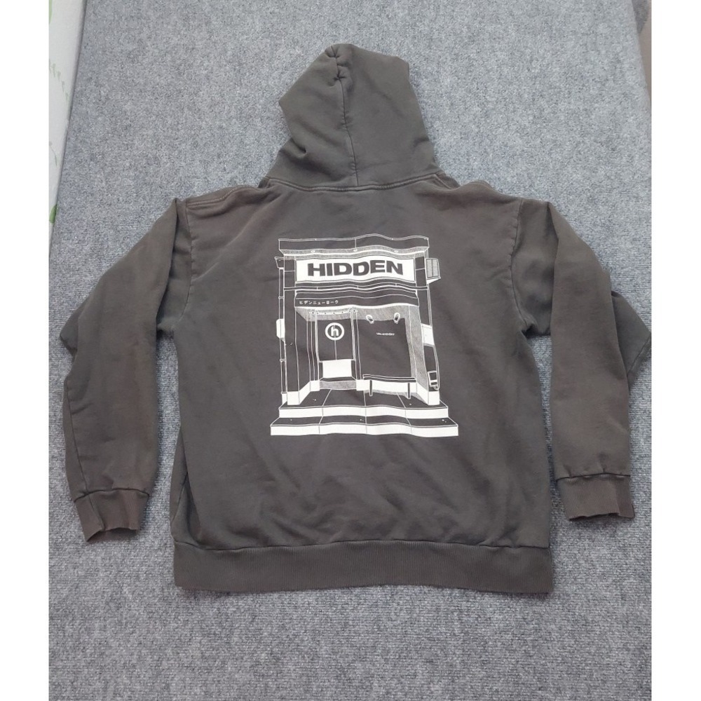 Hidden New York Hoodie Mens Large Gray Graphic Sweatshirt Cotton USA Made FLAW
